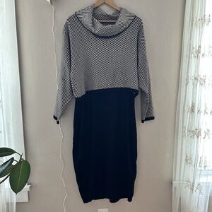 Taylor Womens Midi Sweater Dress Size XL Knit Layered Cowl Neck Teacher Academia